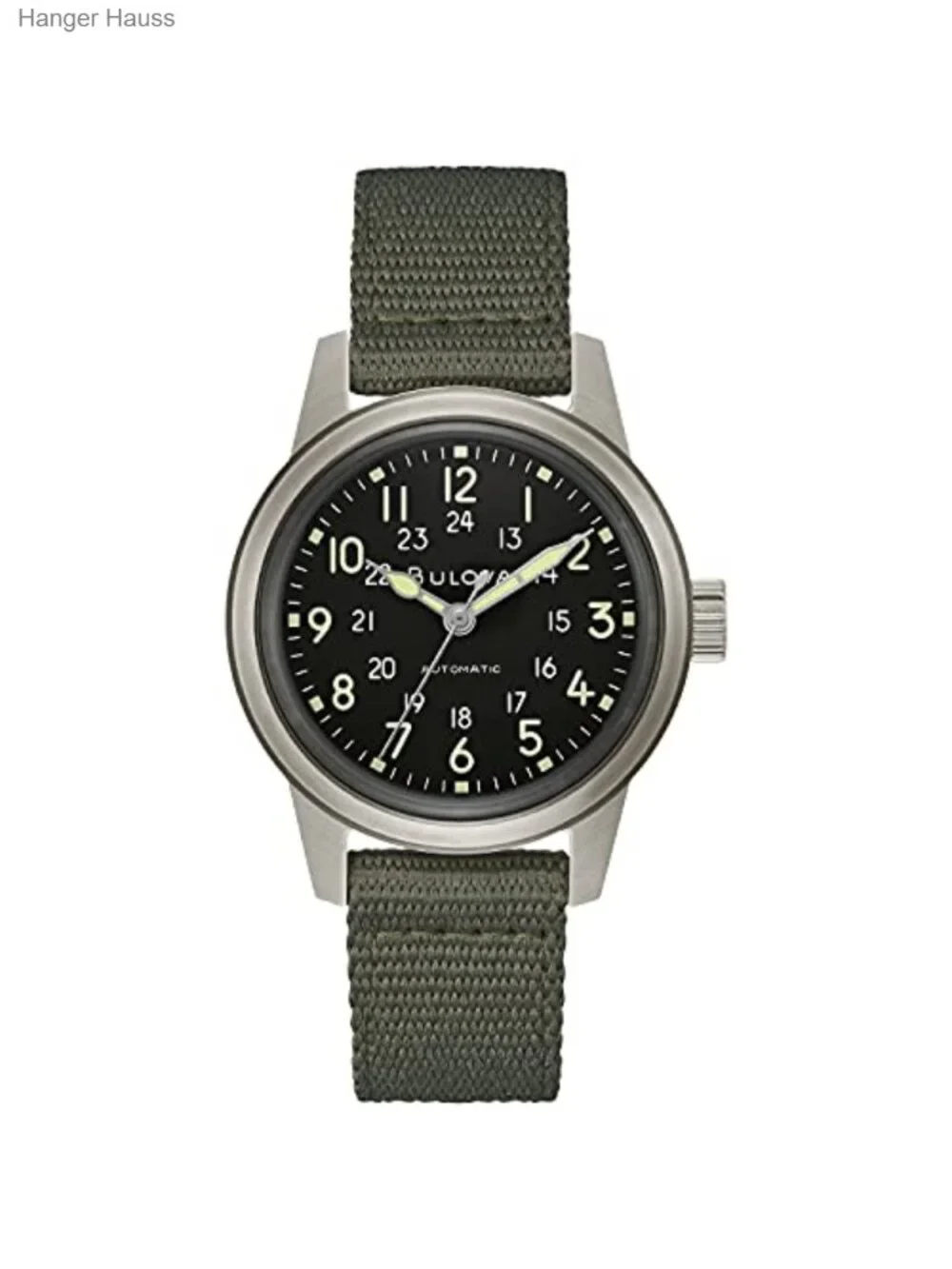 Bulova Men's Military Heritage Automatic Watch Green NATO Strap Stainless Steel